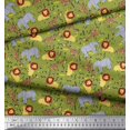 thumbnail image 2 of Soimoi Green Polyester Crepe Fabric Lion,Giraffe & Elephant Kids Decor Fabric Printed BTY 52 Inch Wide, 2 of 3