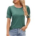 thumbnail image 1 of Timegard Short Sleeve Tops for Women Button Crew Neck Comfy Blouse Casual Tunic Tops Basic T Shirts, 1 of 3