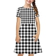 thumbnail image 2 of Liquidation d'Économies d'Été Iumwxz Robe Décontractée Trapèze Robe Tunique pour Adolescentes Robe Col Rond Imprimé à Carreaux Manches Courtes Robes pour Filles Coupe Ample Robe pour les Vacances 4-14a, 2 of 7