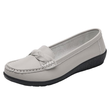 LOVZFMLL Mocassins Penny pour Femmes Classiques Slip On Chaussures Plates pour Travail de Bureau Décontracté Confortables à Bout Rond Ballerines Habillées Gris 6