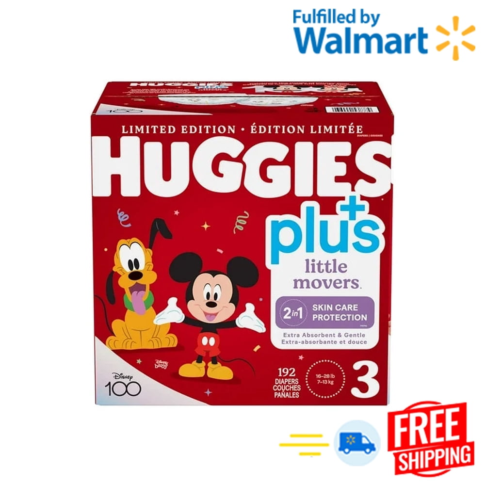Huggies Little Movers Plus Diapers, Sizes 3 (16-28 lb/7-13 kg)