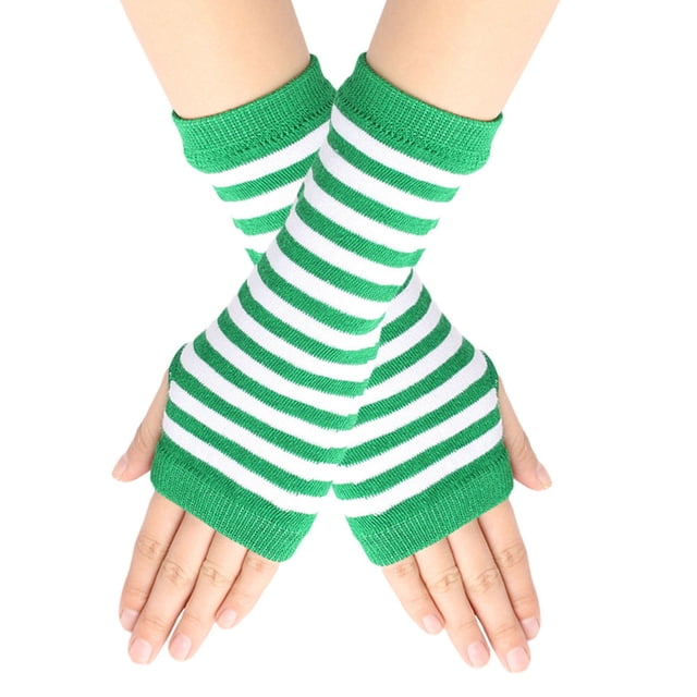 Gants Sans Doigts à Rayures Pinstripes avec Trou pour le Pouce Gants Unisexes Chauds