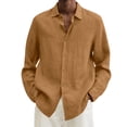 thumbnail image 2 of EGNMCR Chemises à Manches Longues pour Hommes Automne Mode Décontractée Couleur Unie Bouton Col Rabattu Hauts Blouse Confortable Coton Chemises de Travail de Bureau, 2 of 5