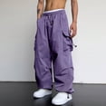 thumbnail image 4 of AherBiu Cargo Pants For Men Baggy Drawstring Elastic Waisted Oversized Joggers With Multi Pockets Lightweight Casual Loose Trousers, 4 of 9