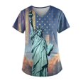 thumbnail image 1 of Birdeem Fête de l'Indépendance Femmes Col en V Décontracté Manches Courtes Imprimé Poches Hauts Blouse Uniforme, 1 of 4