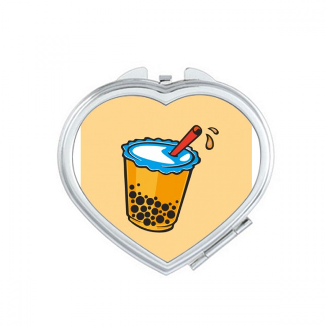 Hand Drawn Milk Tea Tempting Attract Mirror Travel Magnification Portable Handheld Pocket Makeup