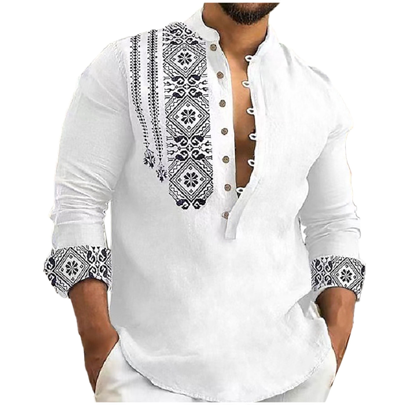 Veste pour Homme en Coton et Lin à Manches Longues, Chemise Imprimée, Cardigan à Boutons