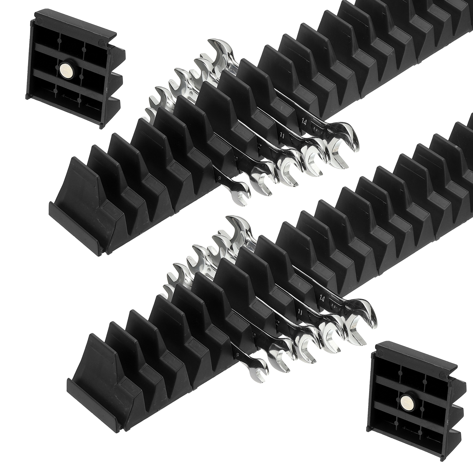 46pcs Magnetic Wrench Organizer for Tool Box, Magnetic Modular Wrench Organizer Holder Toolbox Universally for 46 Tools Drawer Chest Ratcheting Offset Wrenches, Black