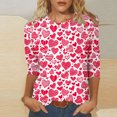 thumbnail image 2 of Penkiiy Chemises de la Saint-Valentin pour Femmes Manches 3/4 Col Rond Blouses Décontractées Imprimé Mignon Tuniques Tops 2025 L Multicolore, 2 of 5