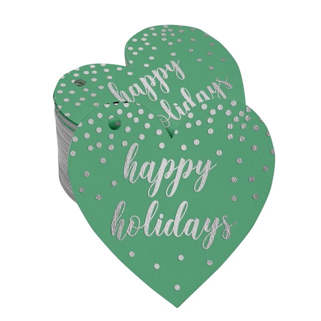 Inkdotpot 50 Pack Real Silver Foil Paper Tag Happy Holiday Favor Hang Tag
