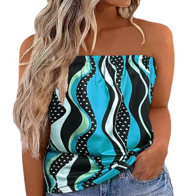 CHUANK Womens Summer Off Shoulder Leopard Print Bandeau Strapless Blouse Tops