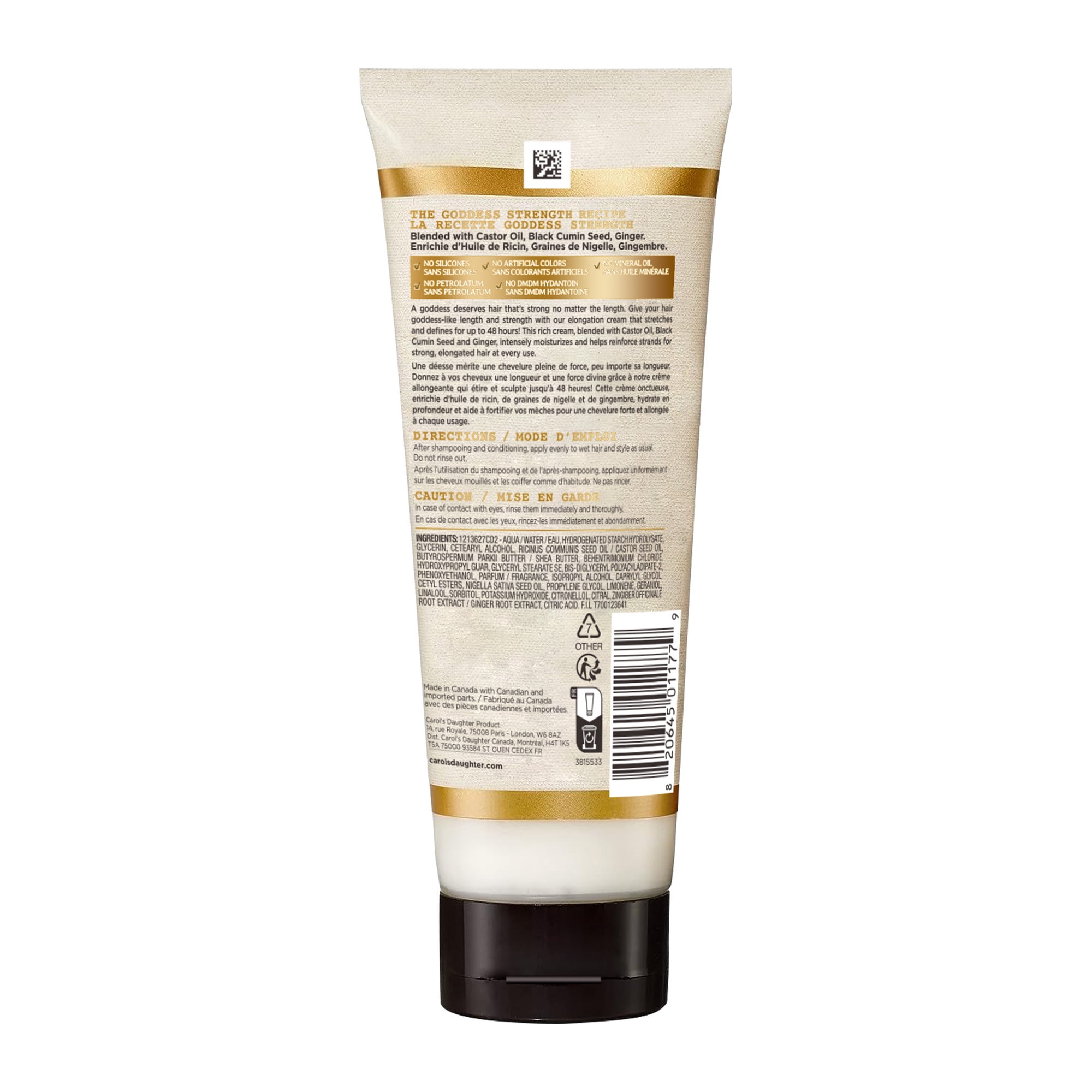 Carol's Daughter Goddess Strength Crème Définissante pour Cheveux Allongeante Véritable à l'Huile de Ricin, Soin Capillaire Hydratant pour Définir les Cheveux Bouclés et Ondulés jusqu'à 48HR