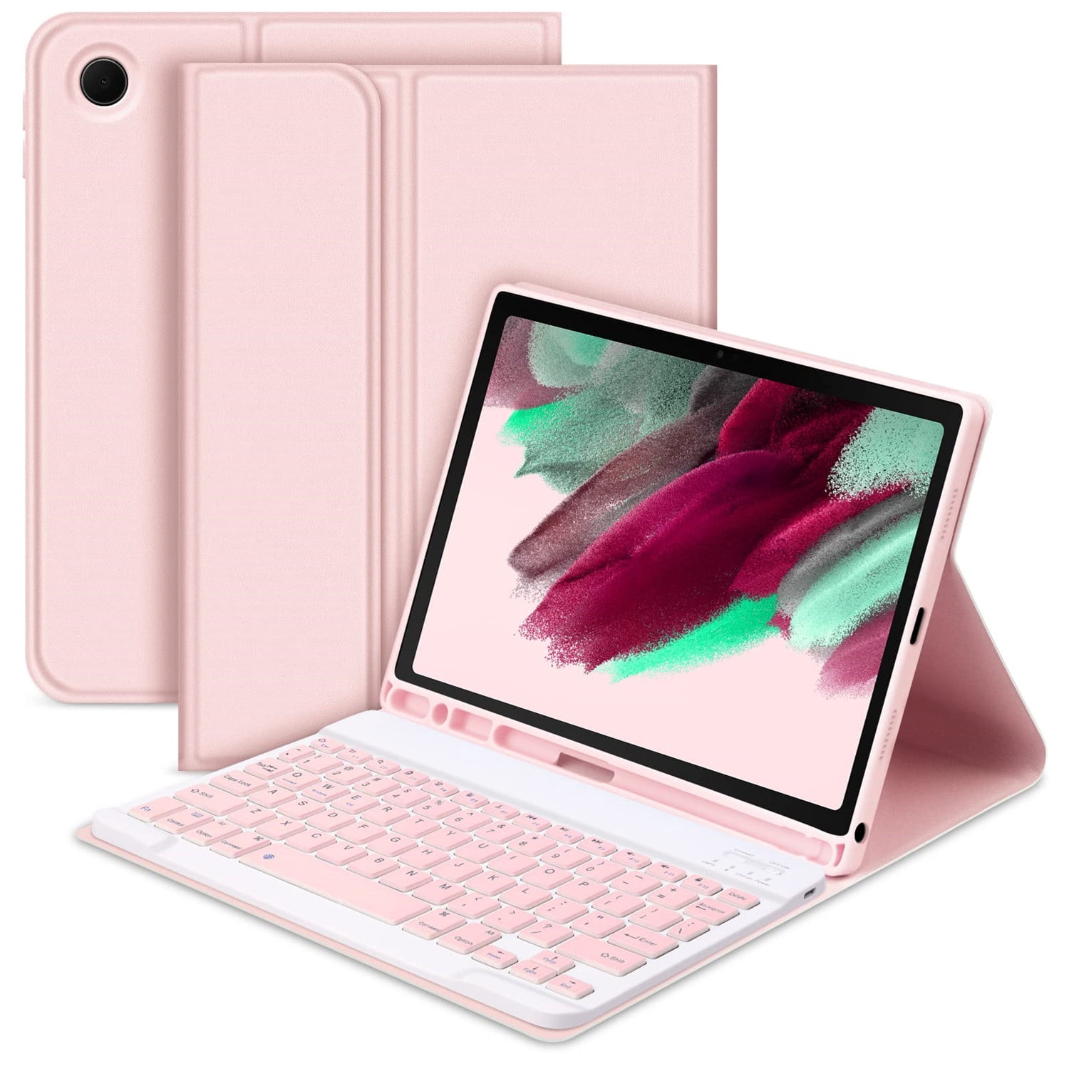 TFixol Étui Clavier Bluetooth Mince Détachable avec Porte-Stylet pour Samsung Galaxy Tab A9/A9 Plus, Protection à 360°, Support Ajustable, Rose (8,7 Pouces SM-X110/X115)