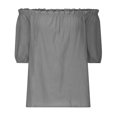 thumbnail image 2 of Women's Off Shoulder Top Ruffle Short Sleeve Cotton Linen Blouse Summer Casual Loose Shirts, 2 of 5