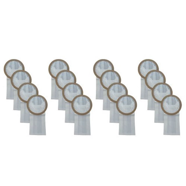16 Filtex, Star, Brute, Aspirateur Central, Sacs pour Aspirateur D&R par Aspirateur Électrique, Compatibles avec les Modèles de 9 Gallons. l'Ensemble Comprend 16 Sacs d'Aspirateur Blancs de Remplacement avec Colliers Circulaires en Carton, Arrangés en Rangées sur un Fond Blanc. Idéal pour les Systèmes d'Aspirateur Central et le Remplacement d'Accessoires d'Aspirateur.