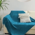 thumbnail image 4 of Meitianfacai Fringe Trim Throw Blanket with Simple Design, Lightweight Air Conditioning Blanket for Sofa, Bed and Nap Use in Soft Breathable Fabric (Blue), 4 of 6