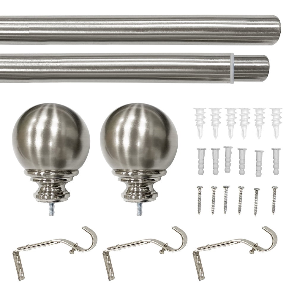 Better Homes & Gardens 1” Brushed Nickel Ball Adjustable Curtain Rod, 42”-120”
