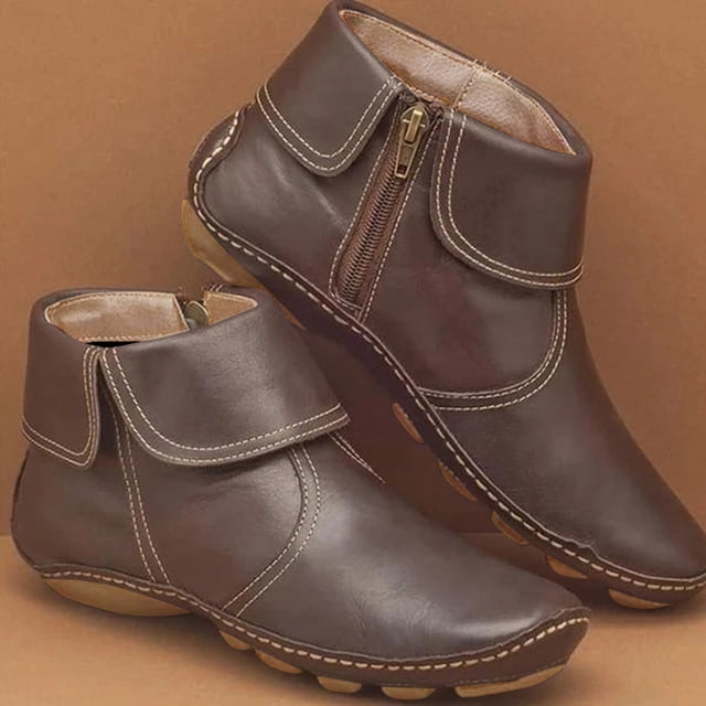 EGNMCR Bottines pour Femmes Bottes Décontractées Plates Rétro à Fermeture Éclair pour Femmes Fermeture Éclair Latérale Bout Rond Bottes Chaussures