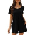thumbnail image 1 of LOVZFMLL Combinaison une Pièce à Manches Courtes pour Femme, Couleur Unie, Col Rond, Taille Cintrée, Dos Nu, Manches Courtes, Noir G, 1 of 8