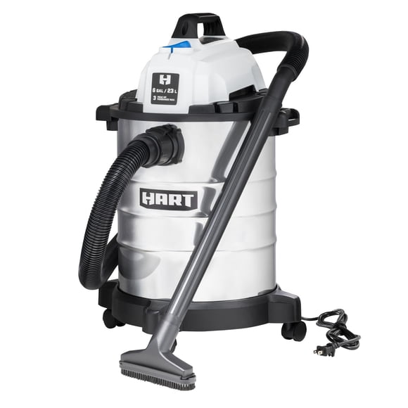 Hart 6 Gallon Wet/Dry Vacuum; 3.5 Peak Horse Power, Stainless Steel