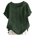 thumbnail image 1 of Timegard Hauts Grande Taille pour Femmes Col Rond Manches Courtes Bouton Blouse Légère Décontractée Ample Hauts, 1 of 5