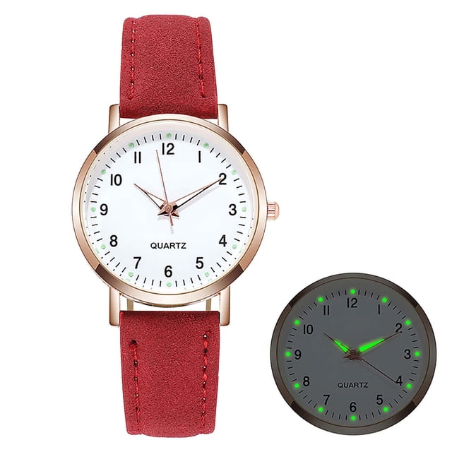 TopLLC Ear Stud Ladies Diamond-Studded Luminous Retro Female Watch Belt Quartz Watch Female Watch