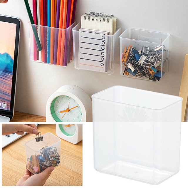 LSLJS 2 Pcs Boîte de Rangement Murale Non Perforée pour Comptoir, Porte Latérale de Réfrigérateur Transparente, Papeterie, Cosmétiques, Tri et Organisation de Petits Objets, Organisateur de Maquillage