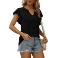 thumbnail image 2 of Birdeem Womens Summer Fashion Casual V-Neck Solid Color Ruffe Short Sleeve Top Blouse, 2 of 8