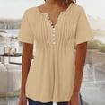thumbnail image 2 of AherBiu Womens Tops Summer Button Round Neck Solid Color Ruched Dressy Casual Loose Tunics Tshirts, 2 of 3