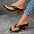 thumbnail image 3 of Heel Sandals for Women Flip Flops Slide Block Chunky Heel Soft Sole Beach Summer Backless Pumps Black, 3 of 6