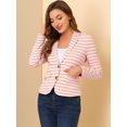 thumbnail image 2 of INSPIRE CHIC Blazer à Rayures pour Femme à Revers Cranté, Manches Longues, Boutonné, m Blanc Rose, 2 of 6