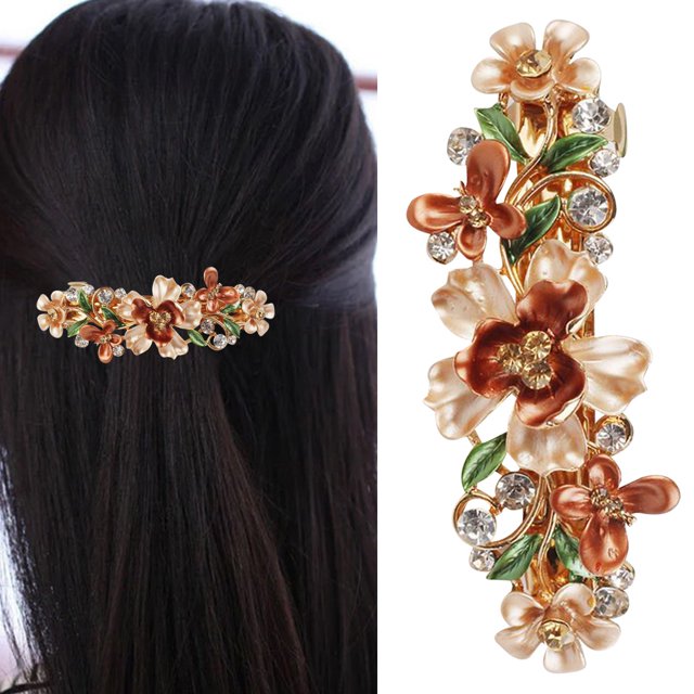 Women Rhinestone Hair Clip Flower Decor Butterfly Hair Barrette French Barrette