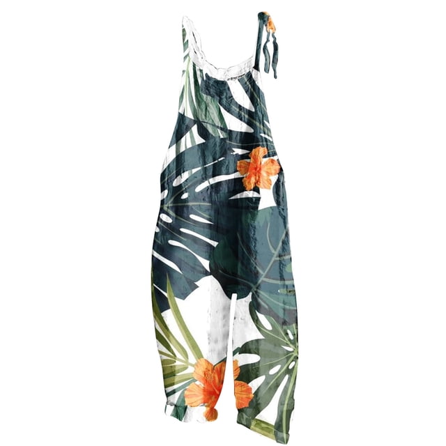Pisexur Combinaisons Décontractées Summer Womens Dressy Hawaii Print Sans Manches Rompers Spaghetti Sangle Réglable Short en Vrac Combinaison avec Poches