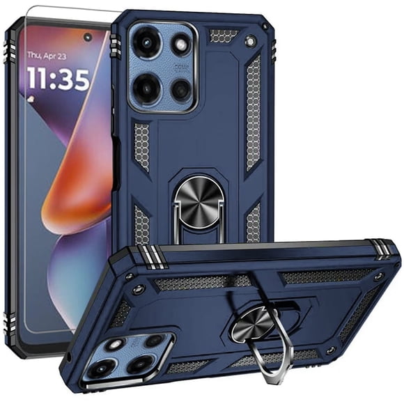 TJS pour Motorola Moto g 5G 2025 / Moto g 2026 / Étui de Téléphone Moto g Play 2026, avec Protecteur d'Écran en Verre Trempé, Anneau Métallique Résistant aux Impacts, Support Magnétique, Béquille, Protection contre les Chutes (Bleu)