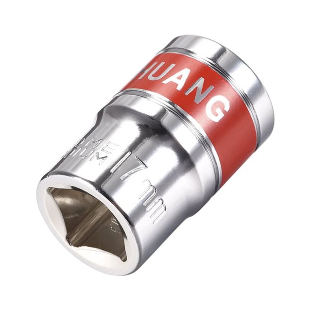 Unique Bargains 1/2-Inch Drive by 17mm Shallow Socket w Red Band, Cr-V, 6-Point, Metric