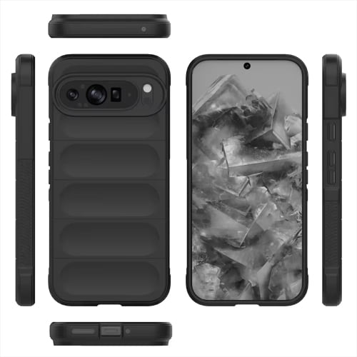 Color Liquid Silicone Matte Phone Case for Google Pixel 9 pro XL Skin Feel Armor Shockproof Protect Soft Cover - Black