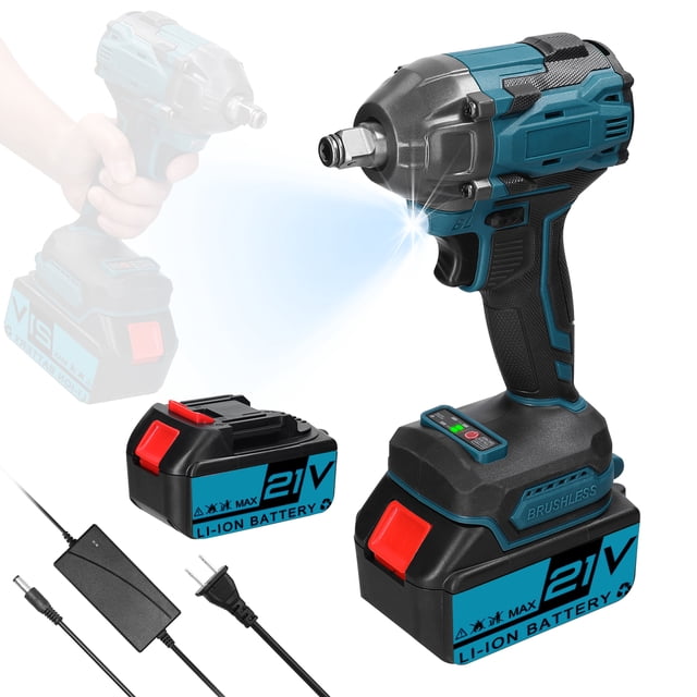 Powerful 21V Cordless Impact Wrench with Variable Speed Control, Rechargeable Lithium Battery, LED Light, and Manual Locking Feature for Automotive and Construction Use