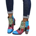 thumbnail image 4 of Women's Shoes Retro National-Style Splicing Mid Heel Zipper Short Leather Boots, 4 of 4