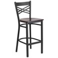 thumbnail image 1 of HERCULES Series Black ''X'' Back Metal Restaurant Barstool - Walnut Wood Seat, 1 of 6