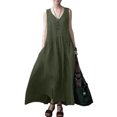 thumbnail image 1 of Bellella Robe Longue Débardeur pour Femmes Sans Manches d'Été Plage Robe Soleil Couleur Unie Maxi Caftan Col en V Femmes Vert Armée G, 1 of 2
