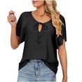 thumbnail image 4 of EQWLJWE Hauts à Col en V pour Femmes Mode pour Femmes Manches Courtes Rétro Col Rond Imprimé de Pâques Hauts Amples Blouse Manches Trois Quarts Hauts d'Été pour Femmes 2023, 4 of 9