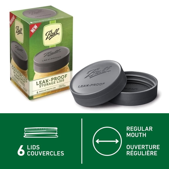 Ball Leak-Proof Storage Lids, Regular Mouth, 6 Pack