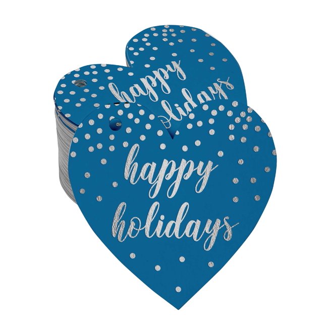 Inkdotpot Real Silver Foil Happy Holiday Tag Favor Hang Paper Tag 50 Pieces