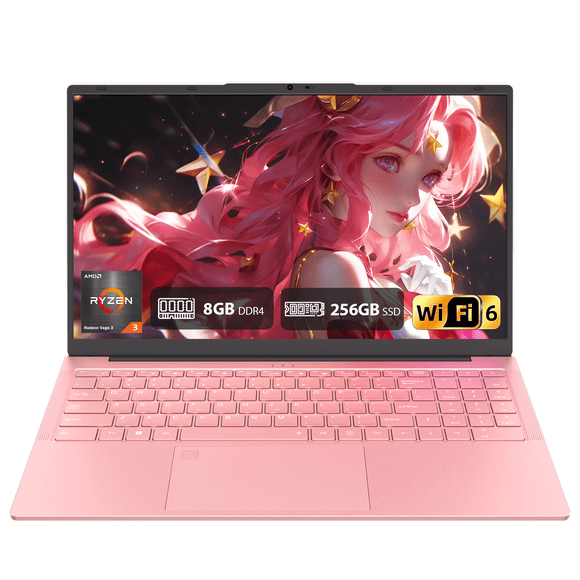 Pryloxen 15.6" Laptop,Win11 Pro Computer,3250C CPU,Up to 3.5GHz, 8GB RAM 256GB SSD,Backlit, Fingerprint, Wi-Fi 6,Bluetooth 5.3, Pink