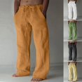 thumbnail image 2 of CHUANK Linen Clothing For Men Contemporary Comfortable Quality Soft Linen Solid Color Trousers With Pocket Drawstring Casual Pants, 2 of 7