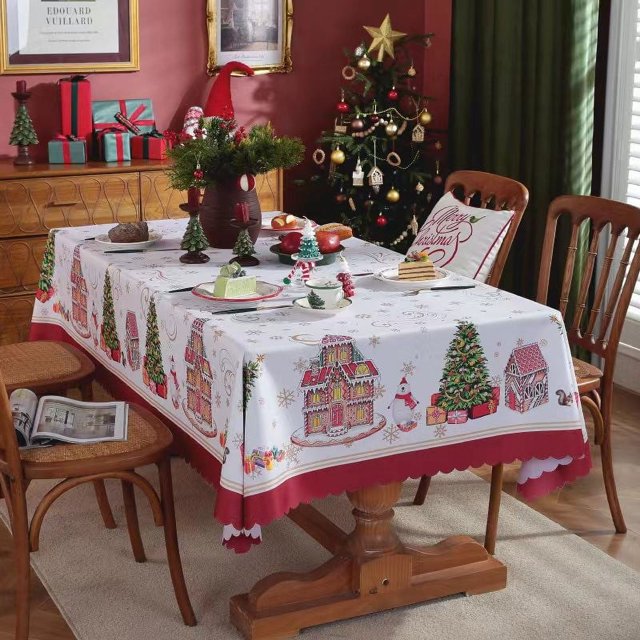 Qocolhg Décorations de Noël Extérieures Intérieures, Décorations de Table de Noël Fête de Vacances Nappe Ronde Imperméable Anti-Graisse, Décoration de Fête à la Maison de Noël en Liquidation