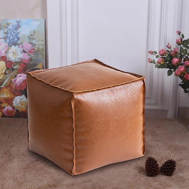 Housse de Pouf en Faux Cuir Non Rembourrée Repose-Pieds de Rangement pour Usage Intérieur Extérieur