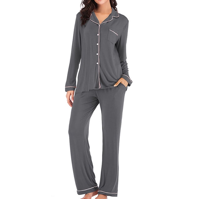LSLJS Pyjama à Simple Boutonnage pour Femme Automne Hiver à Manches Longues Pantalon de Pyjama Ensemble de Tenue d'Intérieur, Peignoirs Cadeaux pour Femmes