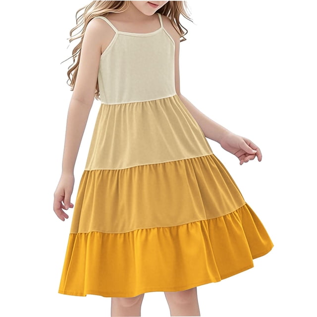 Tranfacy Robe d'Été pour Jeunes Filles, Robe Bohème pour Filles, Robe Mode pour Filles à Col Rond Sans Manches à Empiècements, Robe d'Été Décontractée Ludique et Confortable