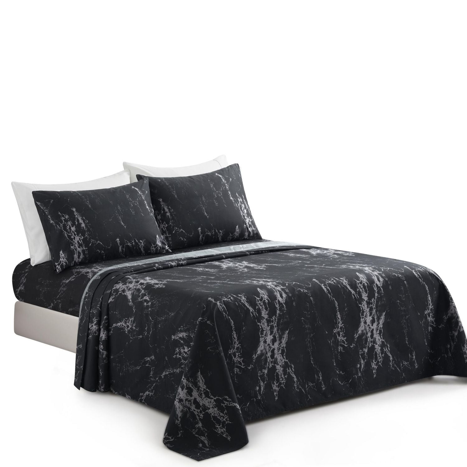 Literie Marina Décoration ultra douce et soyeuse, imprimée, en rayonne de bambou, toutes saisons, avec taies d'oreiller, motif marbre noir moderne